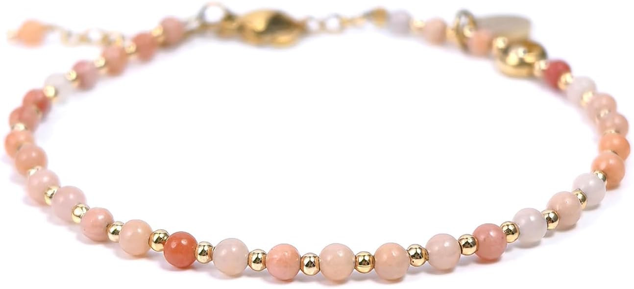 3mm Natural Gemstone Beaded Bracelet for Women, Dainty Tiny Charm Jewelry, Adjustable 7.1-8.6" Id... | Amazon (US)