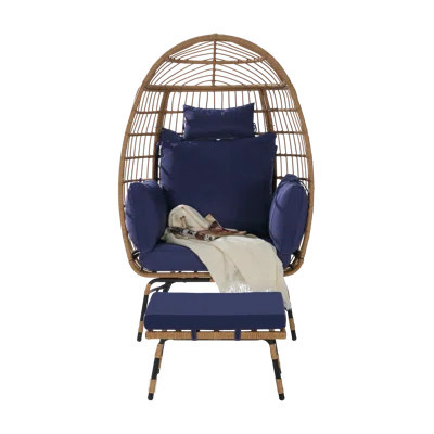 Wicker Egg Chair,Rattan Egg Chair Indoor Outdoor,Oversized Large Egg Chairs with Ottoman and Thick Cushions for Porch, Backyard, Balcony | Wayfair North America