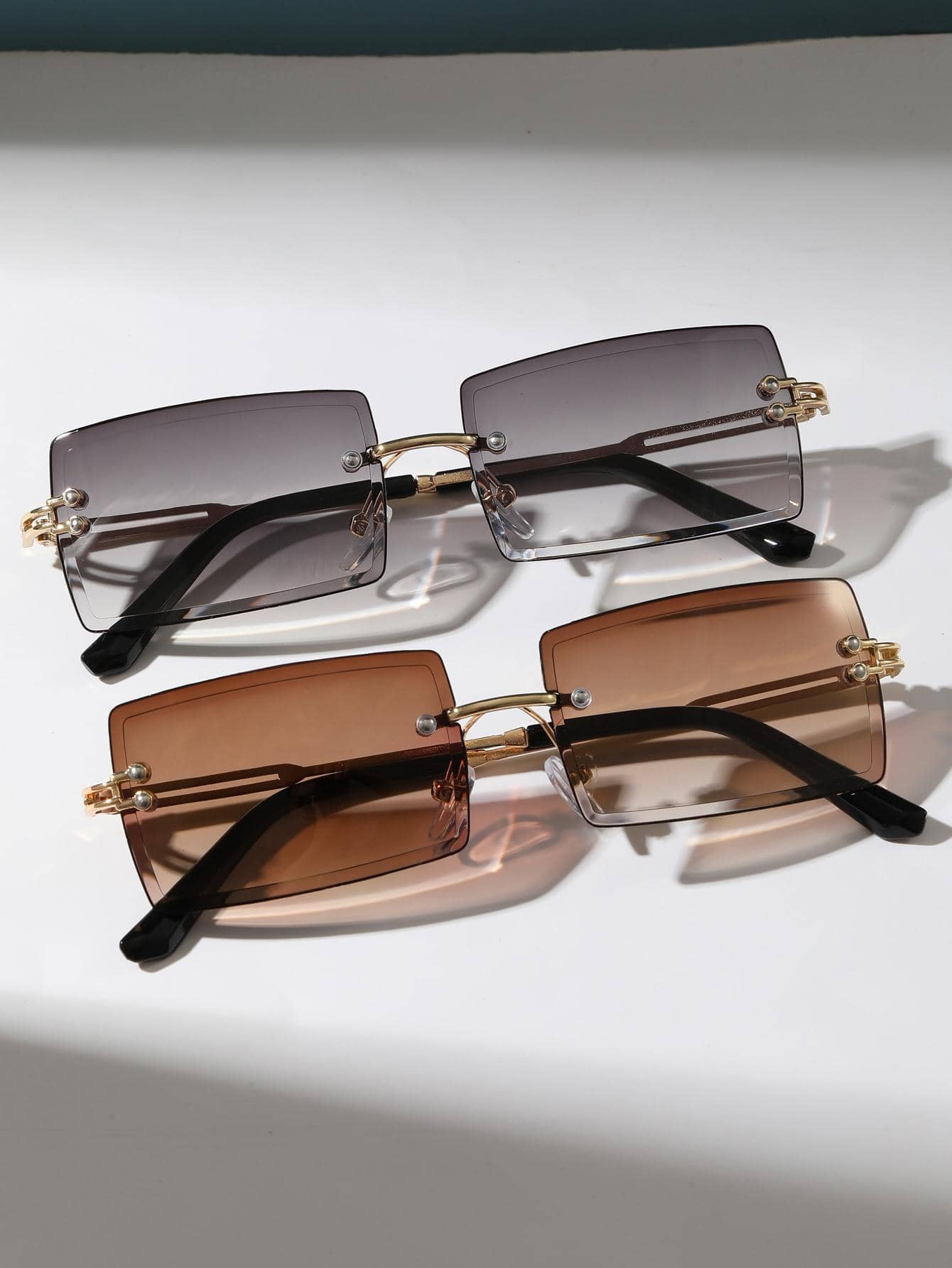 2pairs Square Lens Rimless Sunglasses | SHEIN