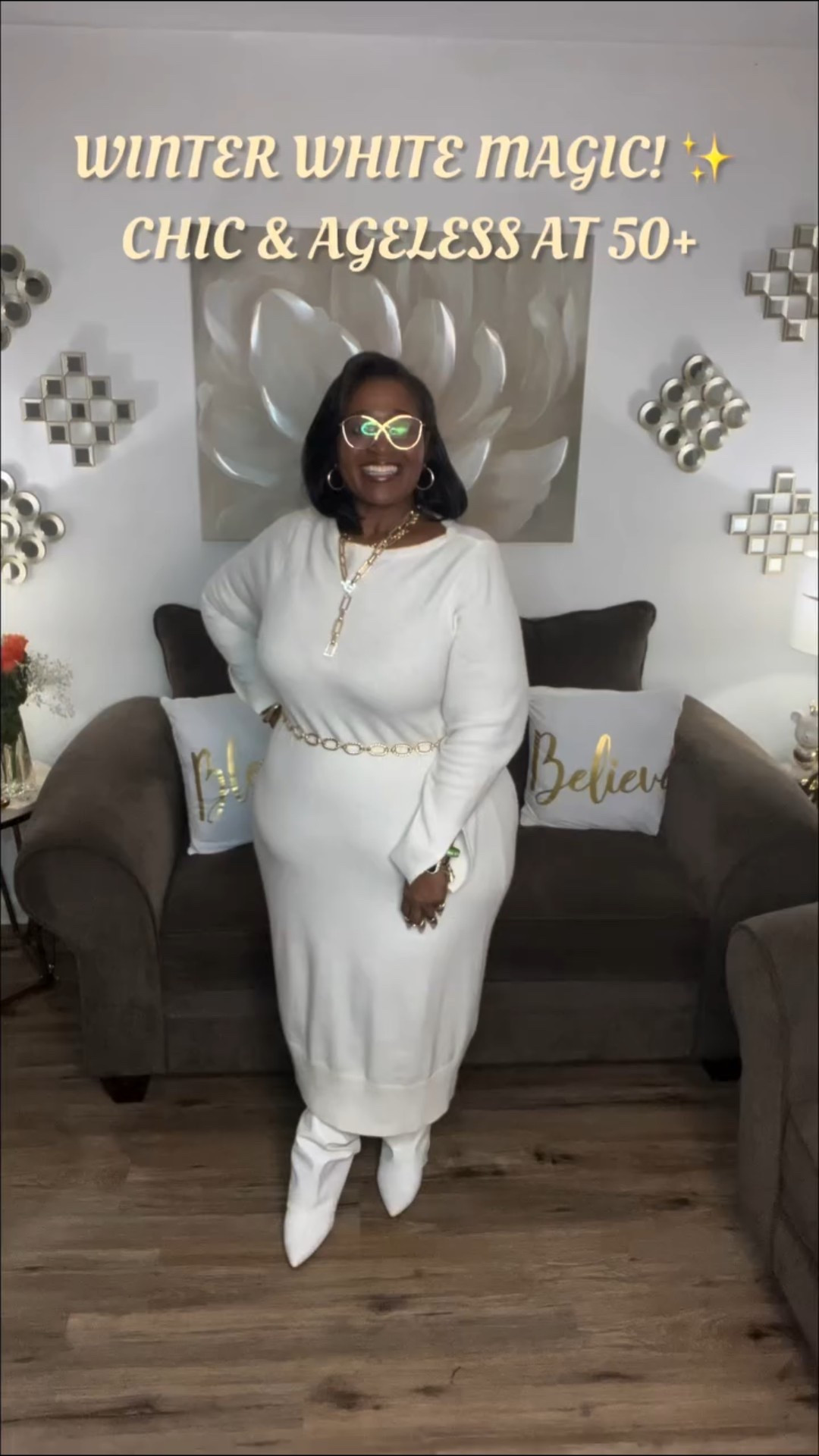 MikoBelles today’s OOTD is a total dream. If you’ve been hesitant to rock a head-to-toe white look, let this be your inspiration! We are leaning into Winter White—a color palette that is synonymous with elegance and sophistication.

I’ve styled this cozy maxi sweater dress with a gold chain belt to define the waist and add a touch of “glam” with my necklace.  To keep that sleek, elongated silhouette, I paired it with matching white pointed-toe knee high boots. The result? A clean, polished look that makes a major statement without saying a word.
Outfit Details:
• The Dress: Cream/Off-White Maxi Sweater Dress @lanebryant 
• The Belt: Gold Chain Link Waist Belt @byashleystewart 
• The Boots: Matching White Pointed-Toe Boots @target 
• The Bling: Chunky Gold Necklace @macys & Signature Hoops @shein_us & Bracelets @tjmaxx 
Style Tip: When going monochromatic, use textures (like this knit) and metallic accessories (like gold jewelry) to add depth and interest to the look!

I don’t own the rights to this music.

#LTKPlusSize #LTKgrwm #LTKootd