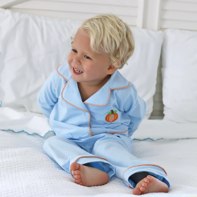 Pumpkin Menswear Applique Loungewear Light Blue Knit | Classic Whimsy