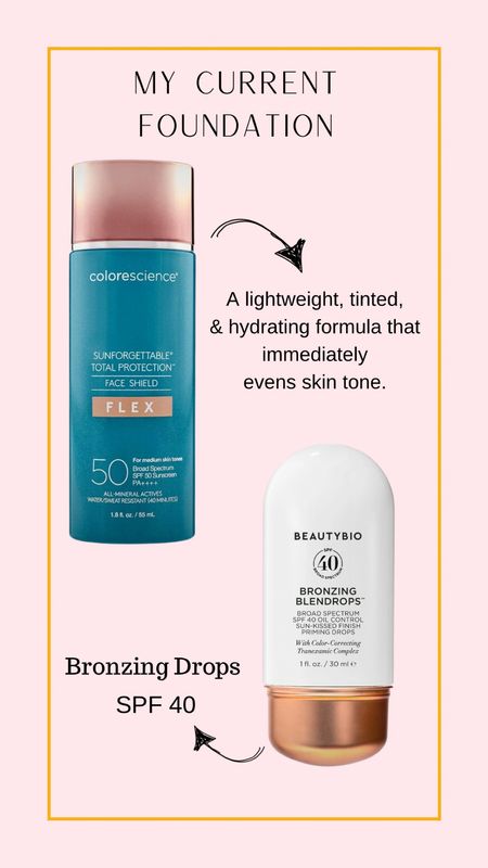 My current foundation - almost 50 skincare 
Beauty bio bronzing drops 
Mixed with Color science foundation. 

Code WANDA for all beauty bio products 

#LTKOver40 #LTKSummerSales #LTKBeauty