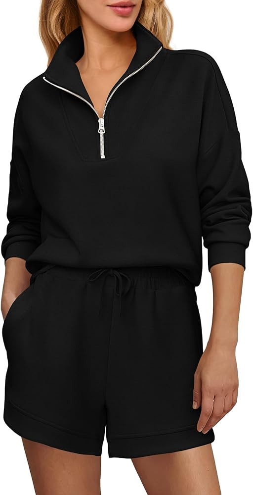 LAMISSCHE Womens Sweatsuits 2 Piece Set Airport Travel Outfit Matching Lounge Sets Quarter Zip Pu... | Amazon (US)