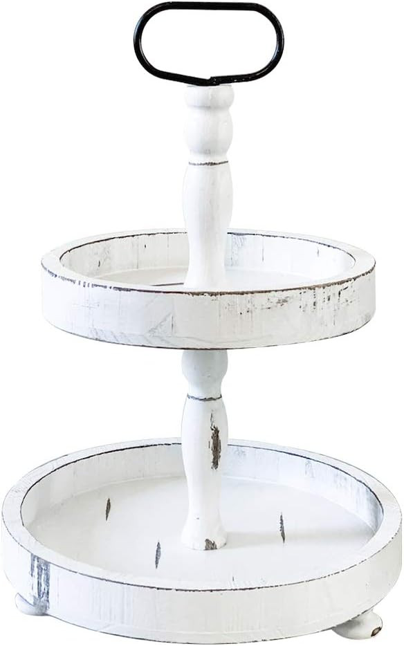 Paper And Pallet Wood Tiered Serving Stand, Two Tiered Tray, Rustic Farmhouse Kitchen Decor with ... | Amazon (US)