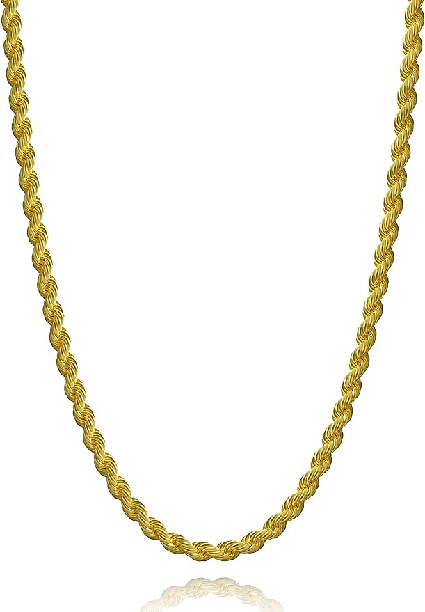 White Shield 18k Gold Plated Necklace, Real Gold Plated Rope Chain Necklace, Stainless Steel Twis... | Amazon (US)