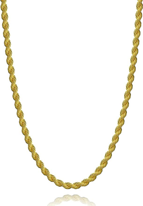 White Shield 18k Gold Plated Necklace, Real Gold Plated Rope Chain Necklace, Stainless Steel Twis... | Amazon (US)
