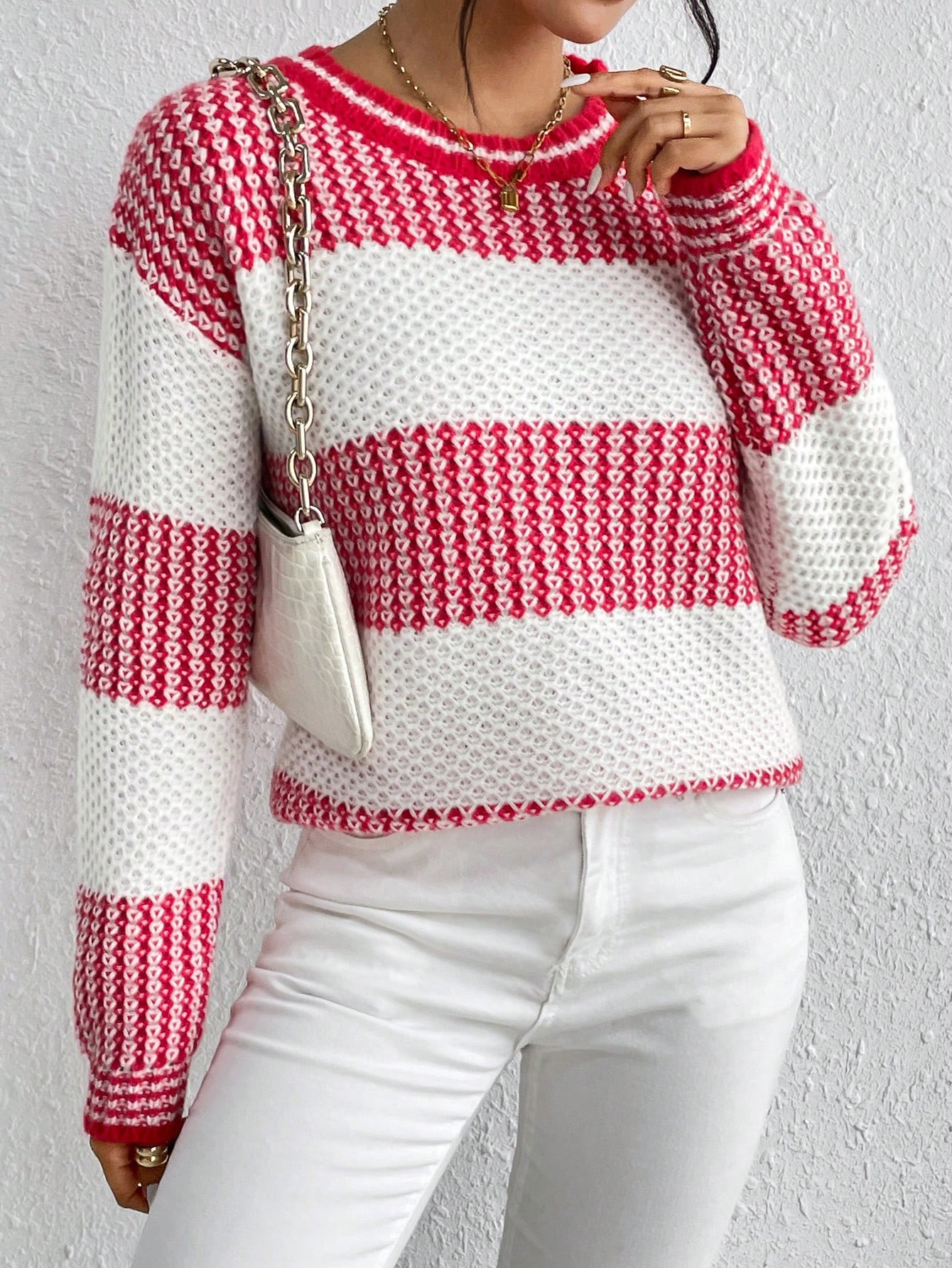 SHEIN Essnce Two Tone Drop Shoulder Sweater | SHEIN