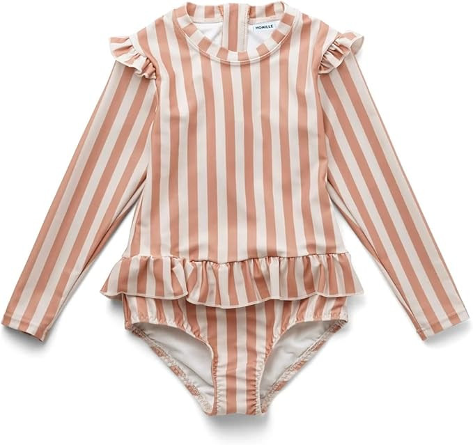 LDIOIF Girls One Piece Long Sleeve Swimsuit Stripe Seersucker Bathing Suit Zipper Rash Guard Surf... | Amazon (US)