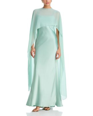 AQUA Long Satin Dress with Chiffon Overlay - Exclusive | Bloomingdale's Women | Bloomingdale's (US)