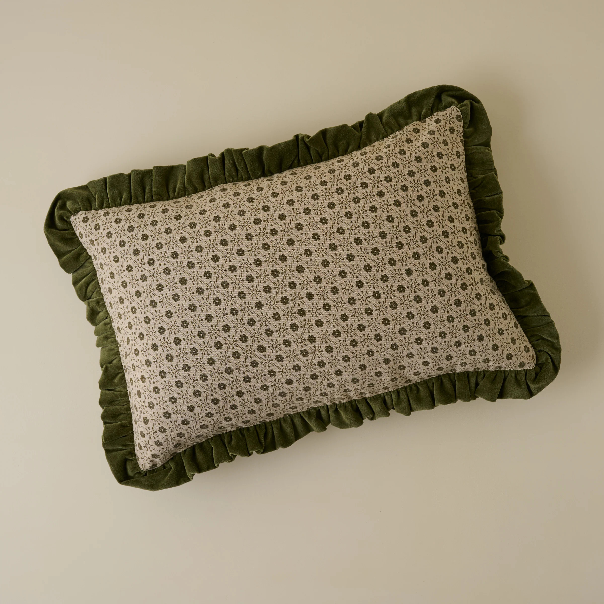 Thea Block Print Pillow w/ Velvet Ruffle Edge w/ insert, 16x24 | Magnolia