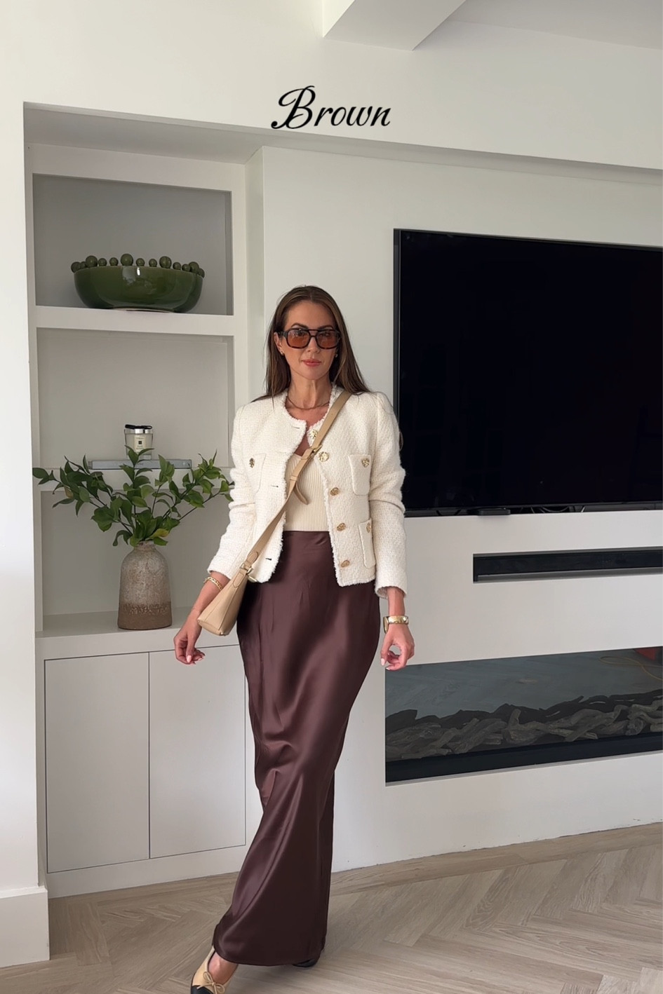 Brown satin skirt styled for spring/summer ~ wearing size 8 

#LTKsummer #LTKspring
