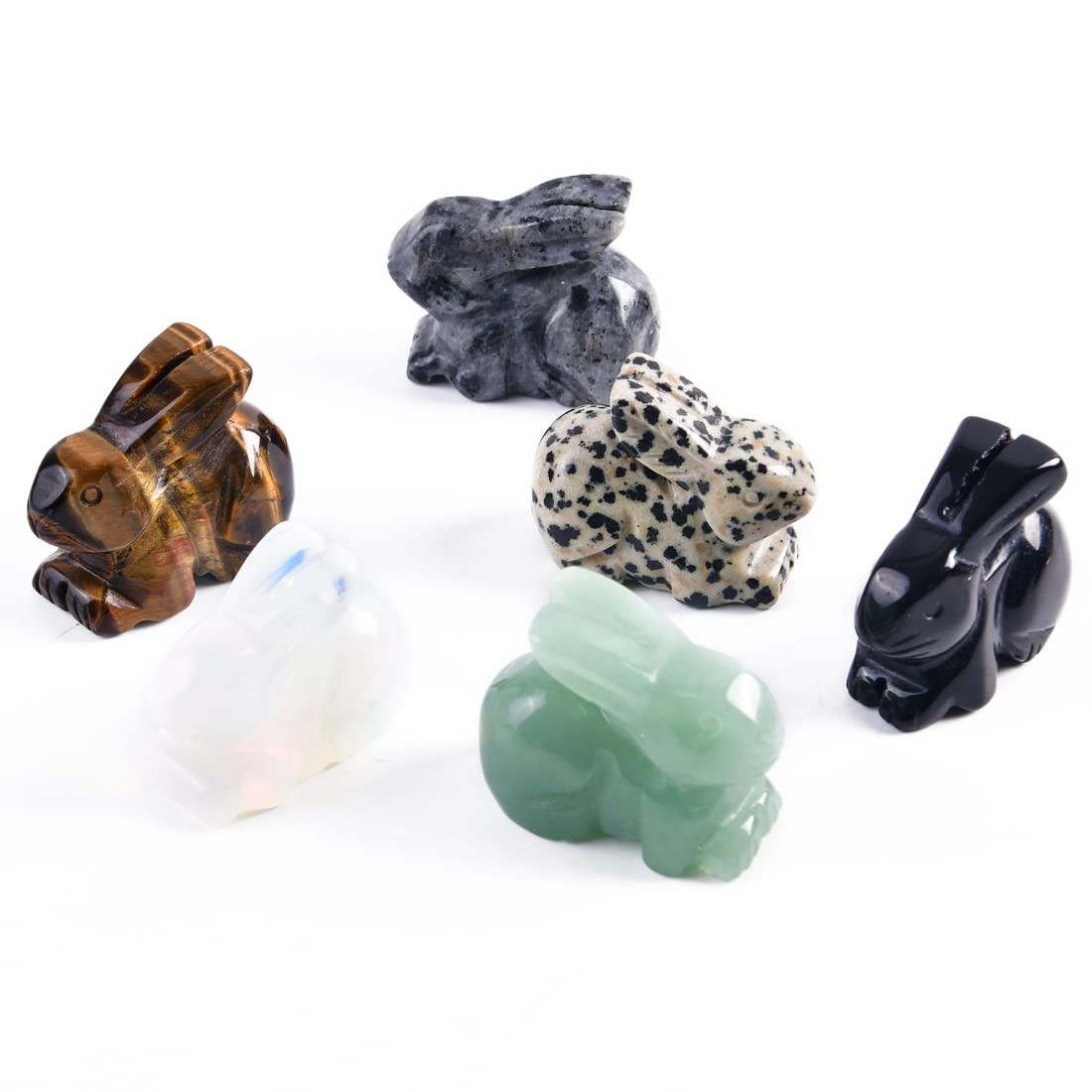YGLINE Gemstone Crystal Rabbit Bunny Animal Figurine Animal Carving (Tiger Eye) | Amazon (US)