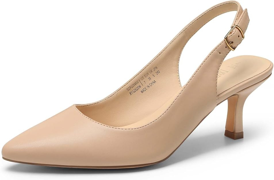 DREAM PAIRS Women's Kitten Heel Slingback Pointed Closed Toe Low Stiletto Heels Dress Bridal Eleg... | Amazon (US)