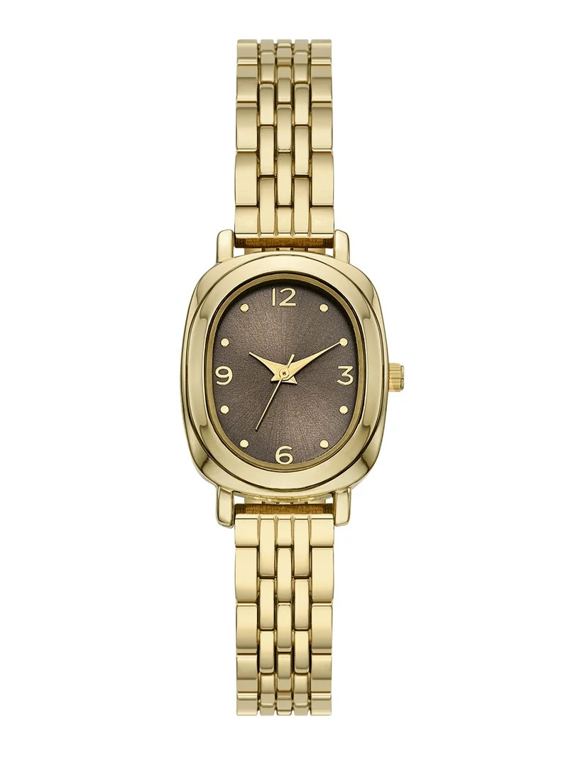 Time and Tru Women's Wristwatch, Gold Tone 25mm Oval Case, Taupe Sunray Dial, Gold tone 5-Link Br... | Walmart (US)