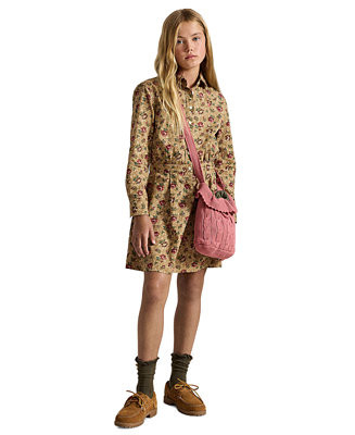 Girls' 7-16 Floral Cotton Poplin Shirt Dress | Macy's