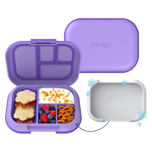 Bentgo Chill Kids Leakproof Lunch Box - 4-Compartment Bento Box with Built-In Ice Pack, 3.3 Cup Capacity, BPA-Free, Microwave & Dishwasher Safe Tray, Ages 3–7 (Purple) | Amazon (US)