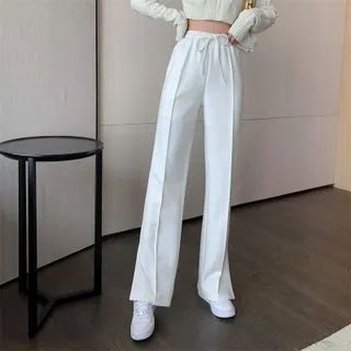 High-Waist Drawstring Split Pants | YesStyle Global