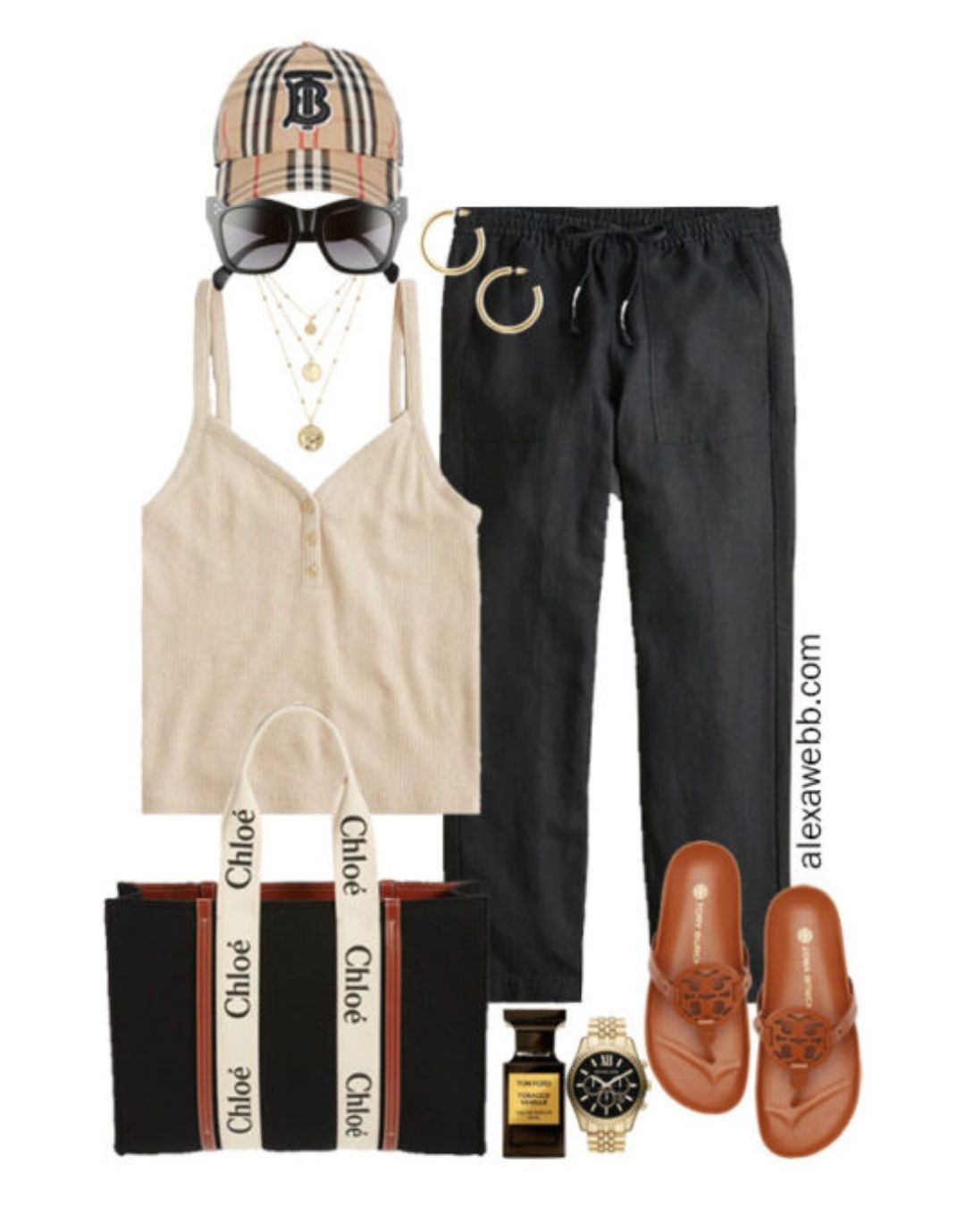 Plus Size Black Linen Pants Outfits - Plus size outfit for hot weather with plus size linen pants to keep cool in! A neutral basic tank top, Tory Burch Miller sandals, and a Burberry baseball cap. Alexa Webb

#LTKStyleTip #LTKSeasonal #LTKPlusSize