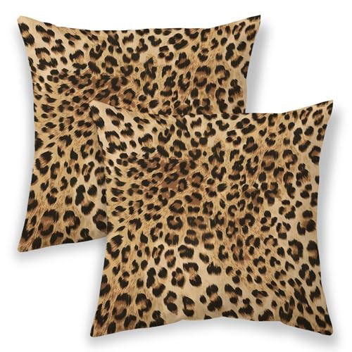 Sorktse Brown Leopard Pillow Covers 18x18 Inch Set of 2 Beige Cheetah Animal Skin Print Throw Pillows Outdoor Decorative Modern Cheetah Print Pillowcase Cotton Cushion Cases for Bed Sofa Couch | Amazon (US)
