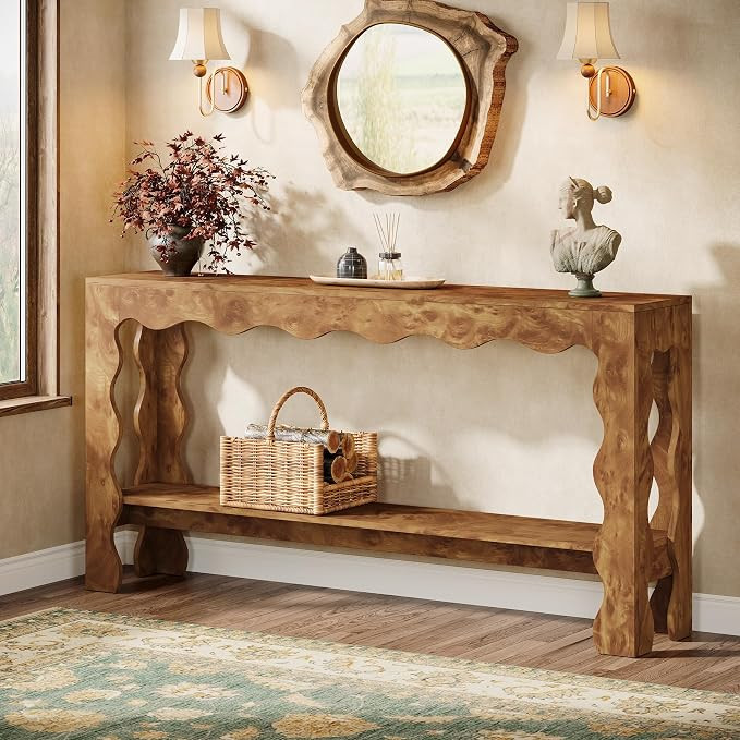 Tribesigns 63" Entryway Console Table with Scalloped Edge, Modern Rustic Narrow Sofa Table Behind... | Amazon (US)