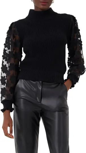 Juri Mozart Rib Sheer Sleeve Turtleneck | Nordstrom