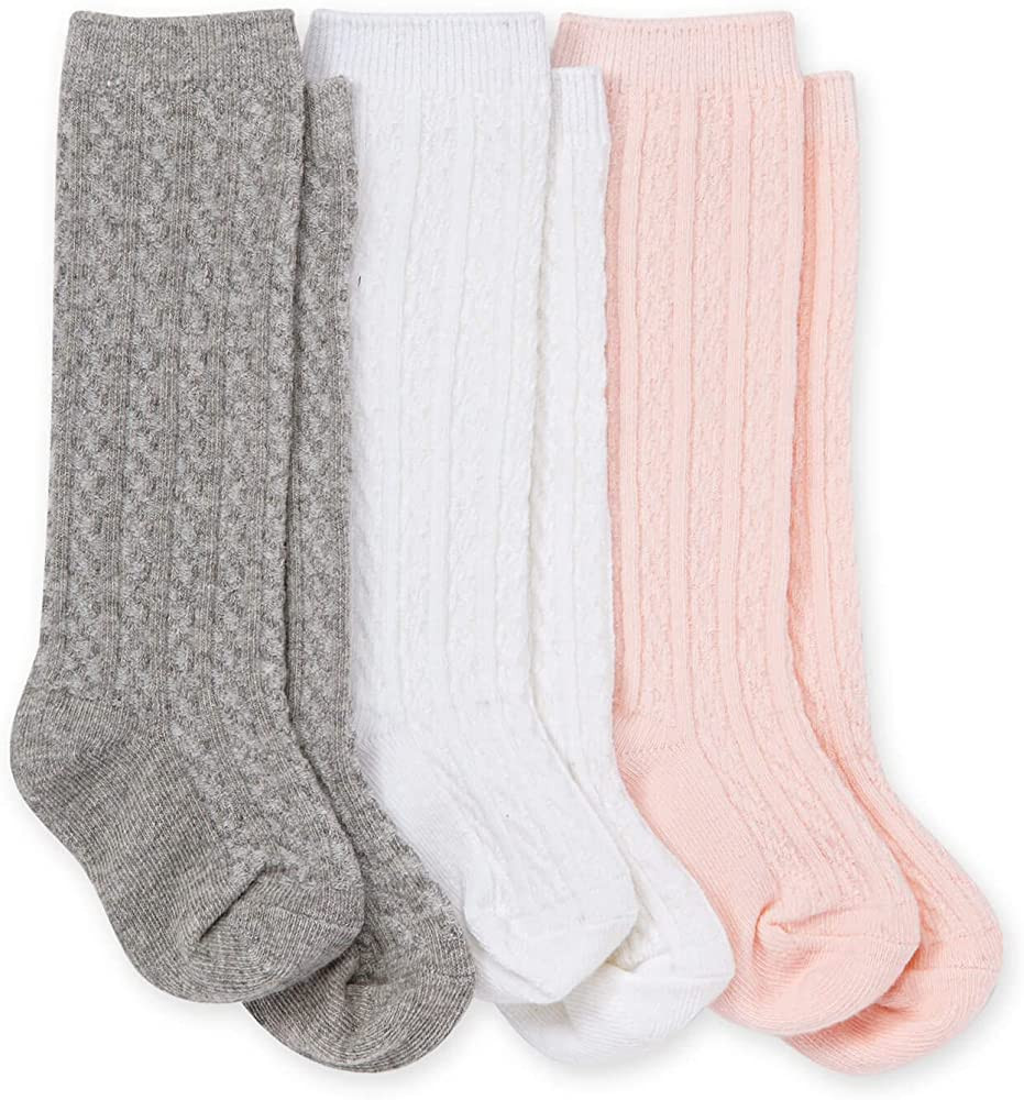 Burt's Bees Baby Baby Girls' Socks, Set of 3 Cable Knit Knee-high Organic Cotton Stockings | Amazon (US)