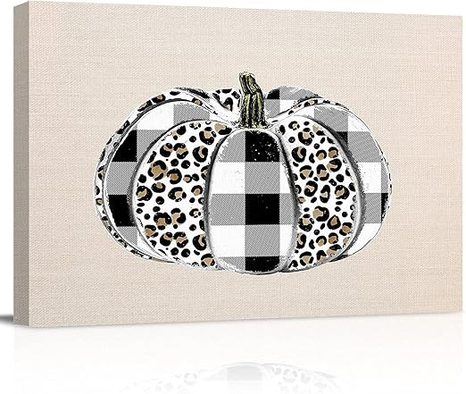 LEEKOTECH Farm Buffalo Plaid Leopard Pumpkin Oil Painting Wall Art Canvas Prints Autumn Harvest W... | Amazon (US)