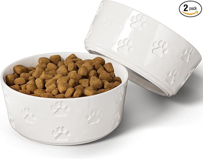 Ceramic Dog Bowl Set with Anti-Slip Rings - 6.5" Round x 2.5" Tall Set of 2 Ceramic Dog Bowls Med... | Amazon (US)