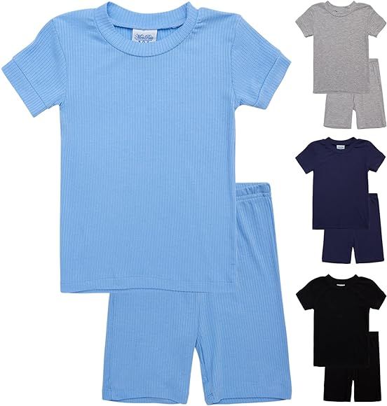 Mon Petit Baby Boys' Pajama Set - 8 Piece Rib Knit Sleepwear Shirt and Pajama Shorts (12M-7) | Amazon (US)