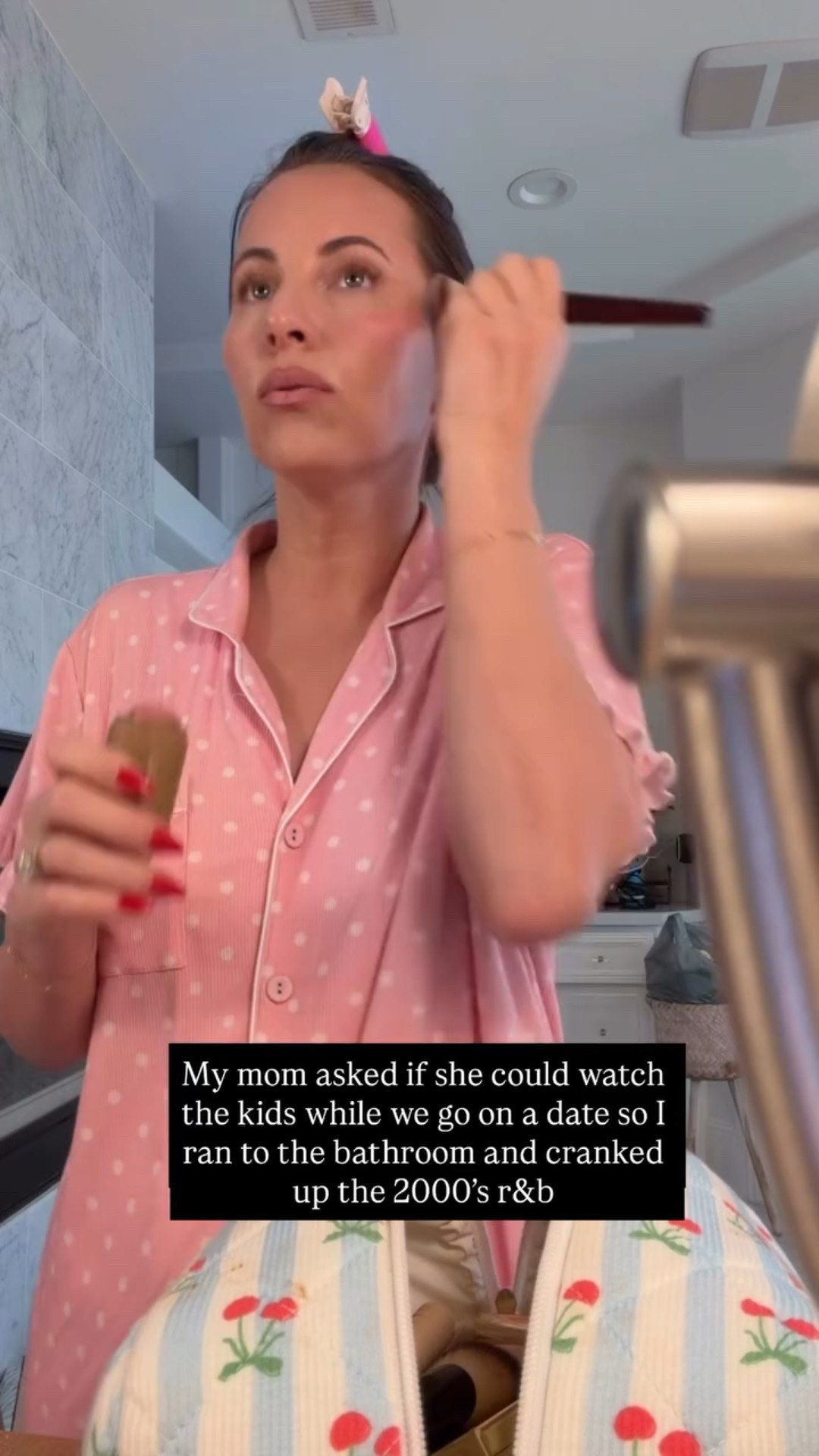 My mom asked if she could watch the kids while we go on a date so I ran to the bathroom and cranked up the 2000’s r&amp;b