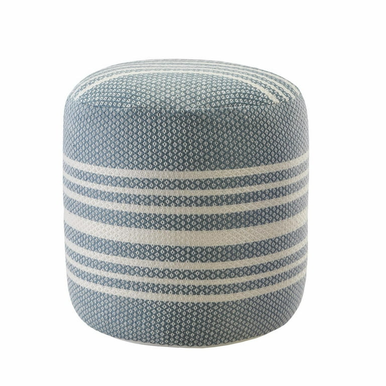 LR Home Medium Striped Indoor/Outdoor Cylinder Pouf, Light Blue/White, 20" x 20" x 20" | Walmart (US)
