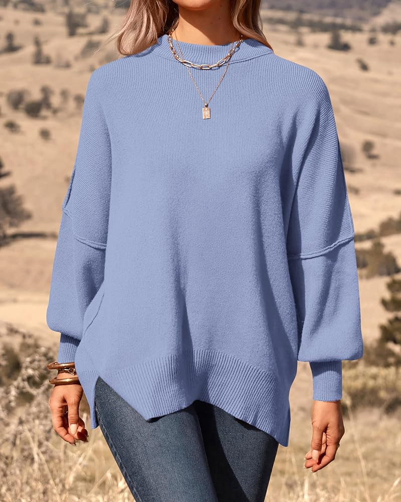 PRETTYGARDEN Women's Oversized Sweater 2025 Casual Fall Outfits Crewneck Long Sleeve Side Slit Ch... | Amazon (US)