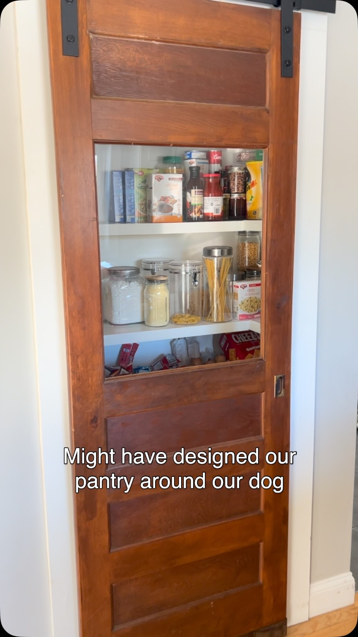 🐕 How do you store your dog food? 🐕 When I redid our pantry I made sure to include a pull out cabinet to store dog food! I just used scrap plywood for this drawer and used full extension drawer slides. Then made a shaker door and attached at the bottom. 👉🏼👉🏼Comment LINK and I’ll send a list of materials to your DM!

#diy #kitchencabinets #organization #woodworking #custommade #dogfoodstorage #pantry #pantryorganization #pantrystorage