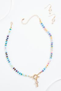 Cato Fashions | Cato Multicolor Bead Cross Pendant Necklace Set | Cato Fashions