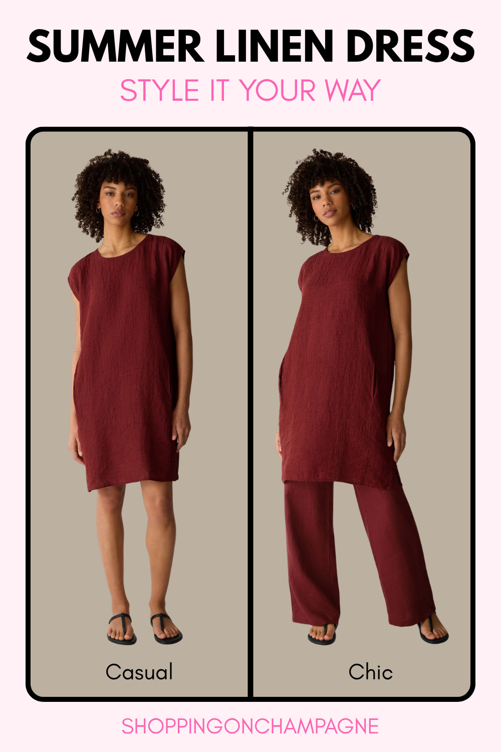 One linen dress styled two completely different ways: wear it as a dress for a casual summer day, or layer it over wide-leg pants for an effortlessly chic look. This is exactly the kind of piece that earns its place in a capsule wardrobe.
 

 #LTKSeasonal #LTKOver40 #LTKMidsize