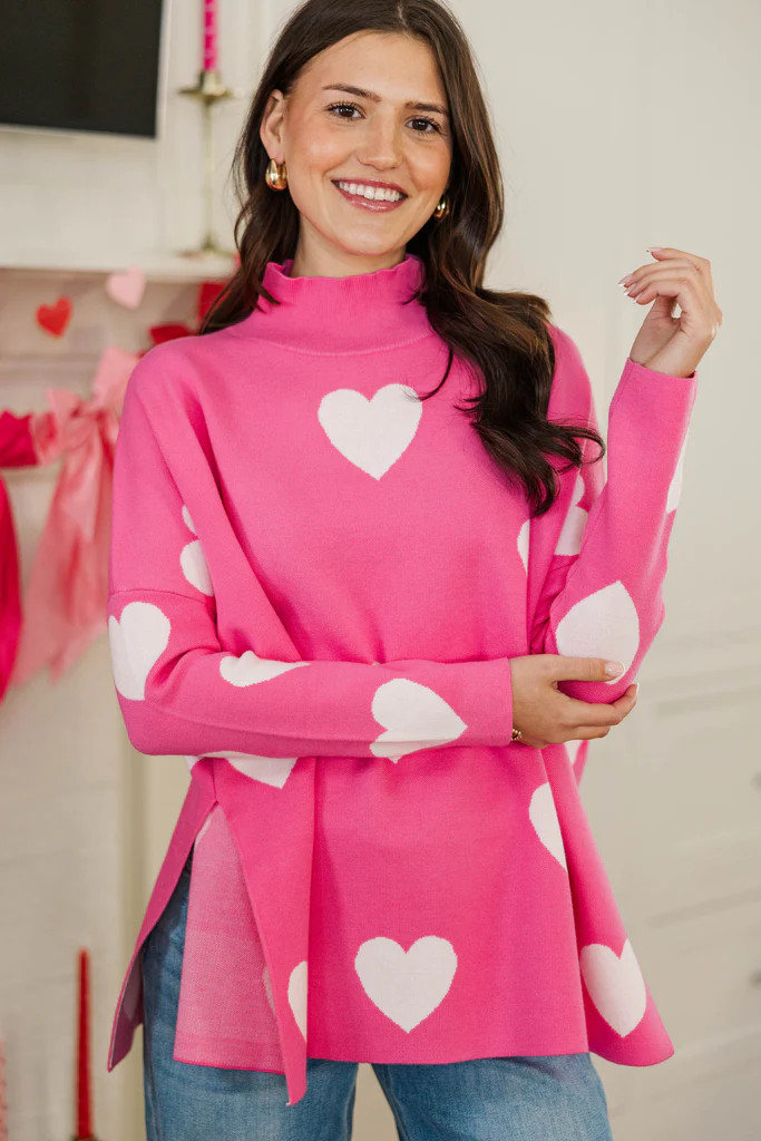 Quick Decisions Pink & White Heart Sweater | The Mint Julep Boutique