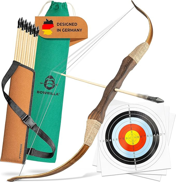 BOWRILLA® Wooden Bow and Arrow for Kids with 10 Arrows, Quiver, 3 Targets & Storage Bag | Kids B... | Amazon (US)