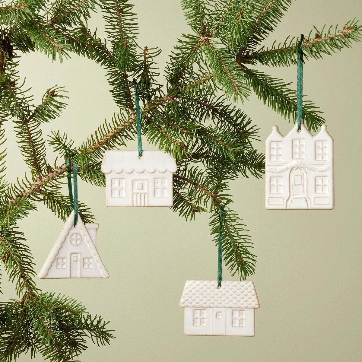 Village House Ceramic Christmas Tree Ornaments (Set of 4) - Hearth & Hand™ with Magnolia | Target
