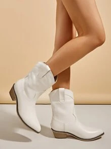 Solid Quilted Point Toe Western Boots | SHEIN