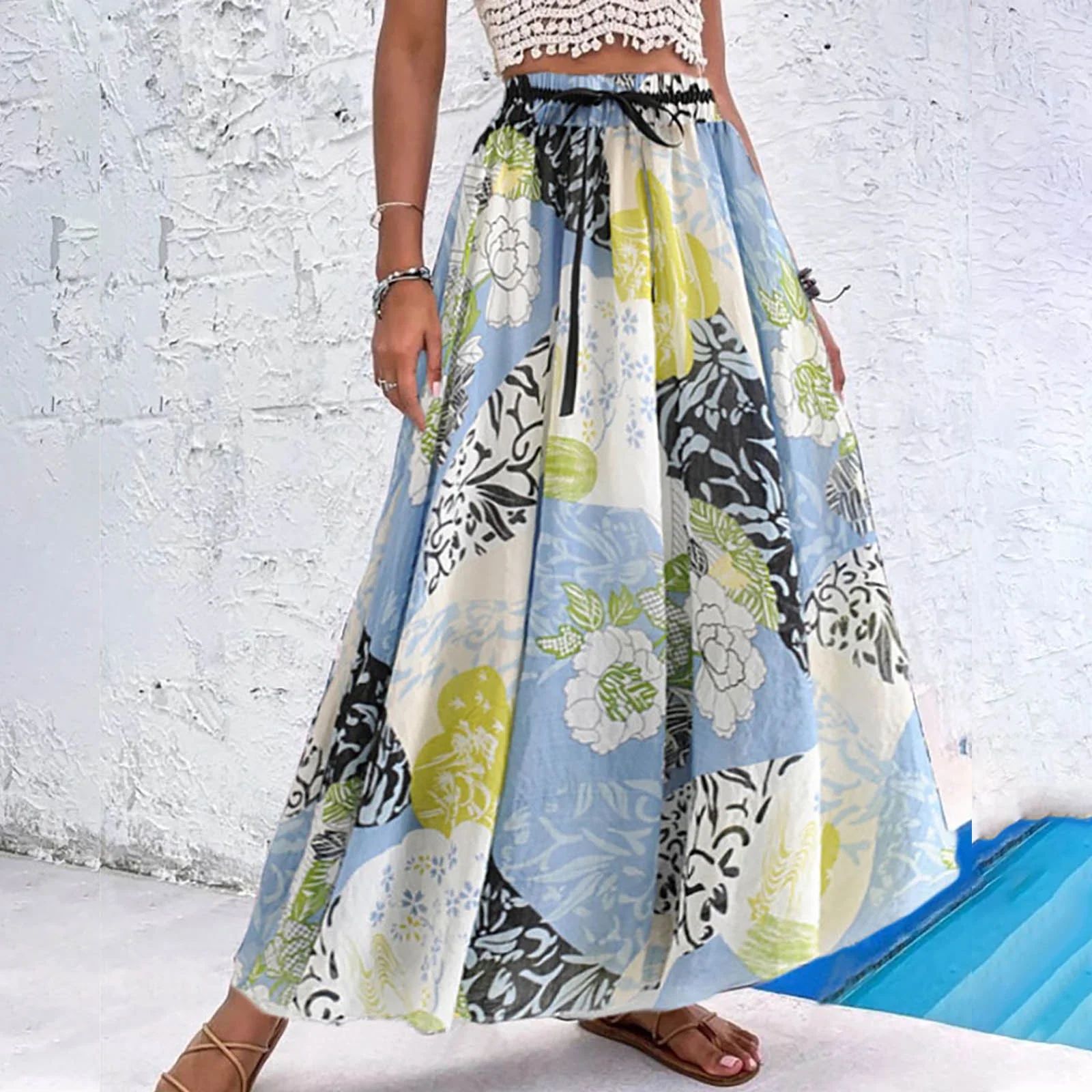 Whlbf Womens Skirts Midi Length Plus Size,Women Printing Bandage Casual Ruched Ruffles Elastic Wa... | Walmart (US)