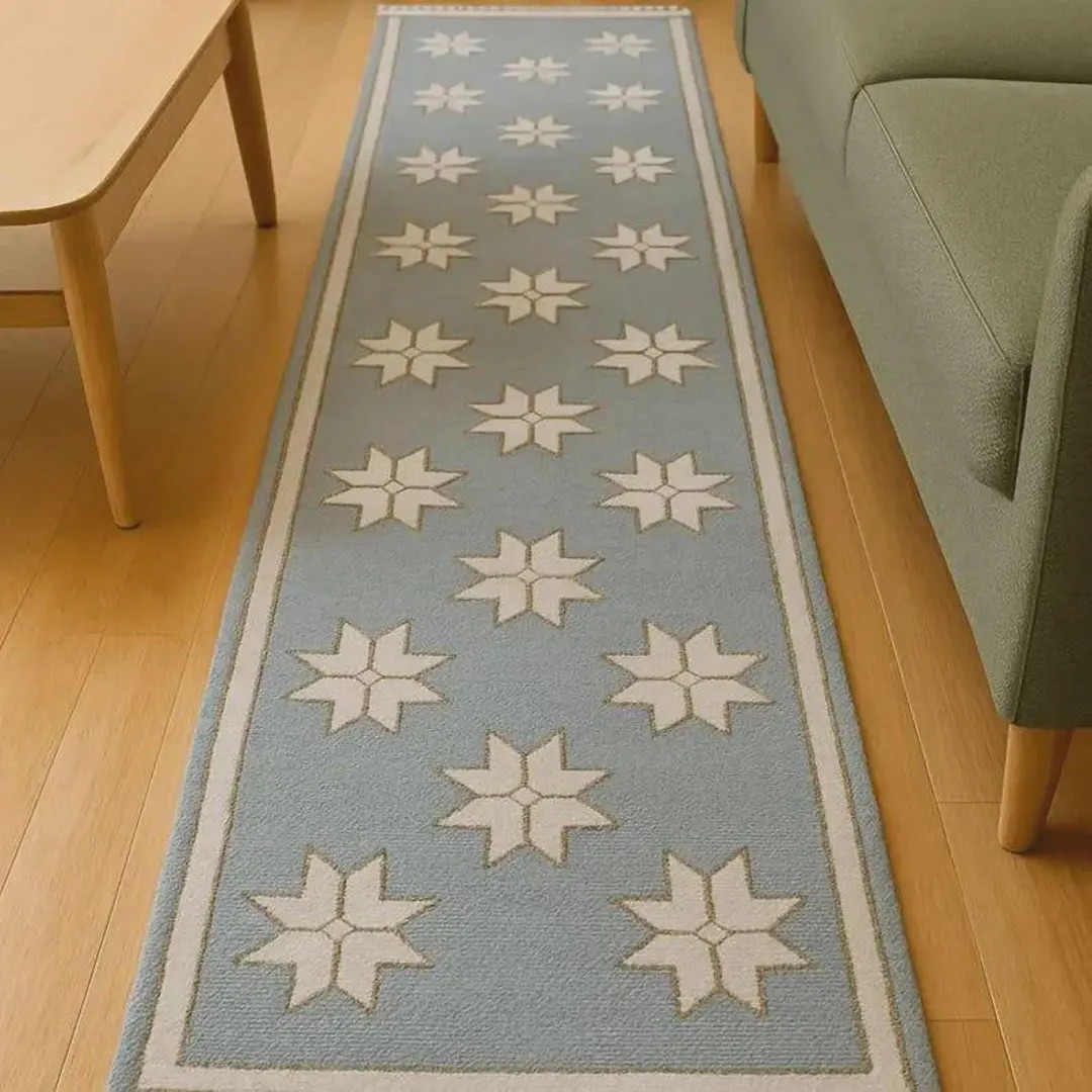 Handmade Oushak Wool Runner | Blue Scandinavian Star Rug | Etsy (US)