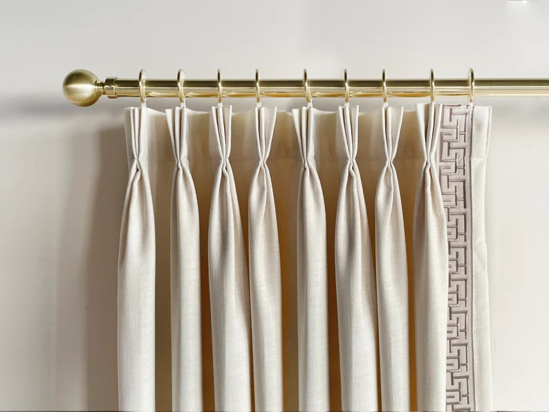 White Cotton Linen Curtain Panels With Trims Beautiful Custom - Etsy | Etsy (US)