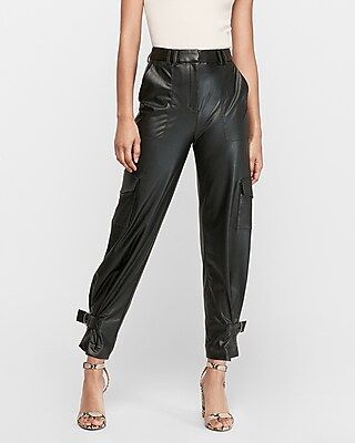 High Waisted Vegan Leather Cinched Hem Jogger Pant | Express