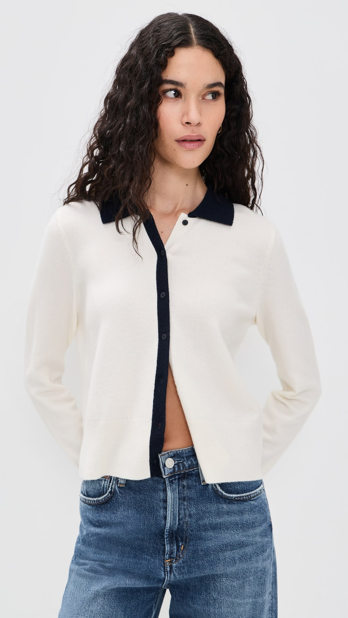 Cashmere Blend Contrast Collared Cardigan | Shopbop
