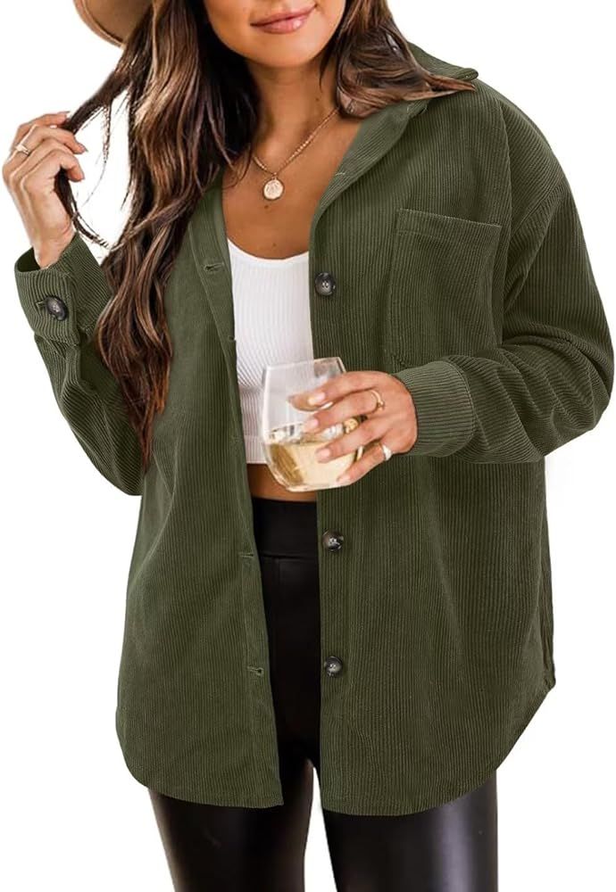 ZOLUCKY Womens Casual Plus Size Shacket Jacket Long Sleeve Button Down Shirts Blouses Tops | Amazon (US)