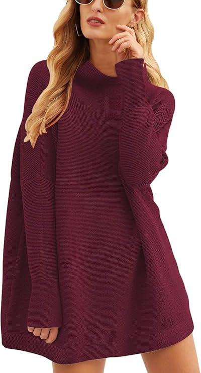 Calbetty Womens Turtleneck Batwing Sleeve Chunky Knit Pullover Sweater Tops Casual Oversized Tuni... | Amazon (US)