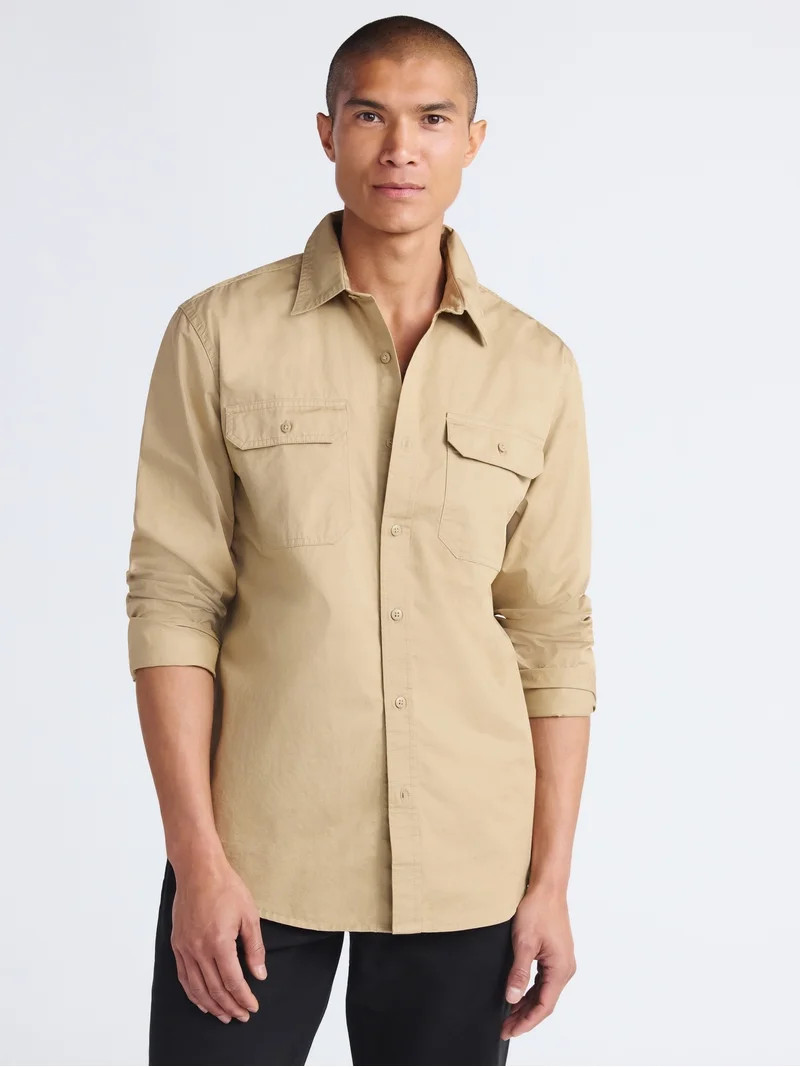 Free Assembly Men's Cotton Utility Shirt with Two Pockets, Sizes S-3XL | Walmart (US)
