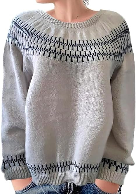 Fair Isle Sweater for Womens Winter Long Sleeve Vintage Knitted Sweater Casual Fall Crew Neck Pul... | Amazon (US)