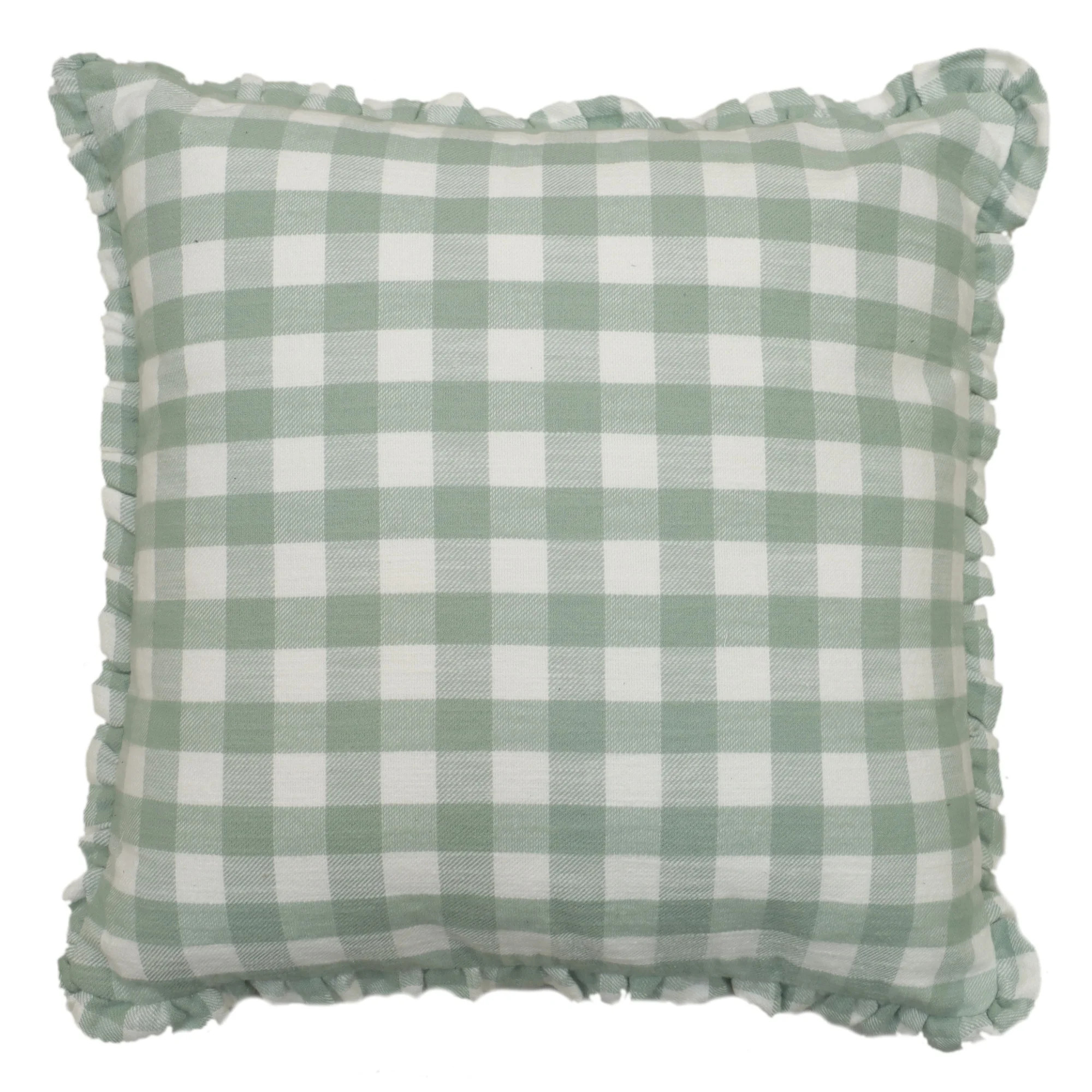 The Pioneer Woman Woven Gingham with Ruffle Pillow - Green | Walmart (US)