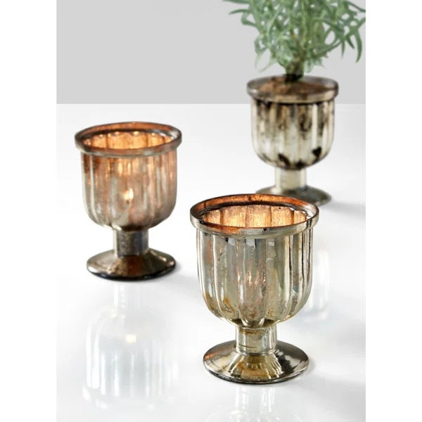 Antiqued Mercury Glass Pedestal Votive | Wayfair North America